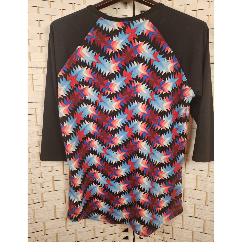 LuLaRoe Womens Size Medium Multicolor Stars & Stripes 3/4 Raglan Sleeve Tee - Picture 2 of 6